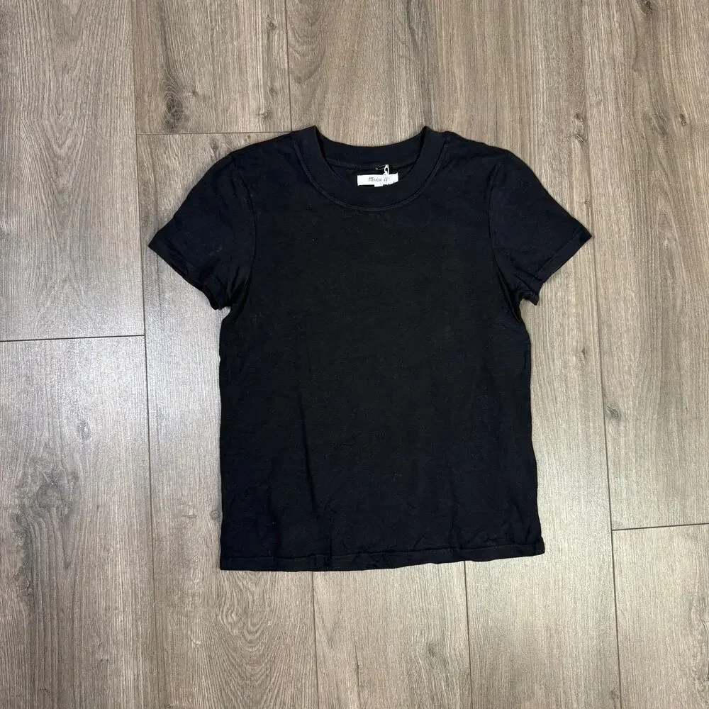 Madewell Premium Standard 01. The Shrunken Tee WMNS XS Black Charcoal Crew Neck
